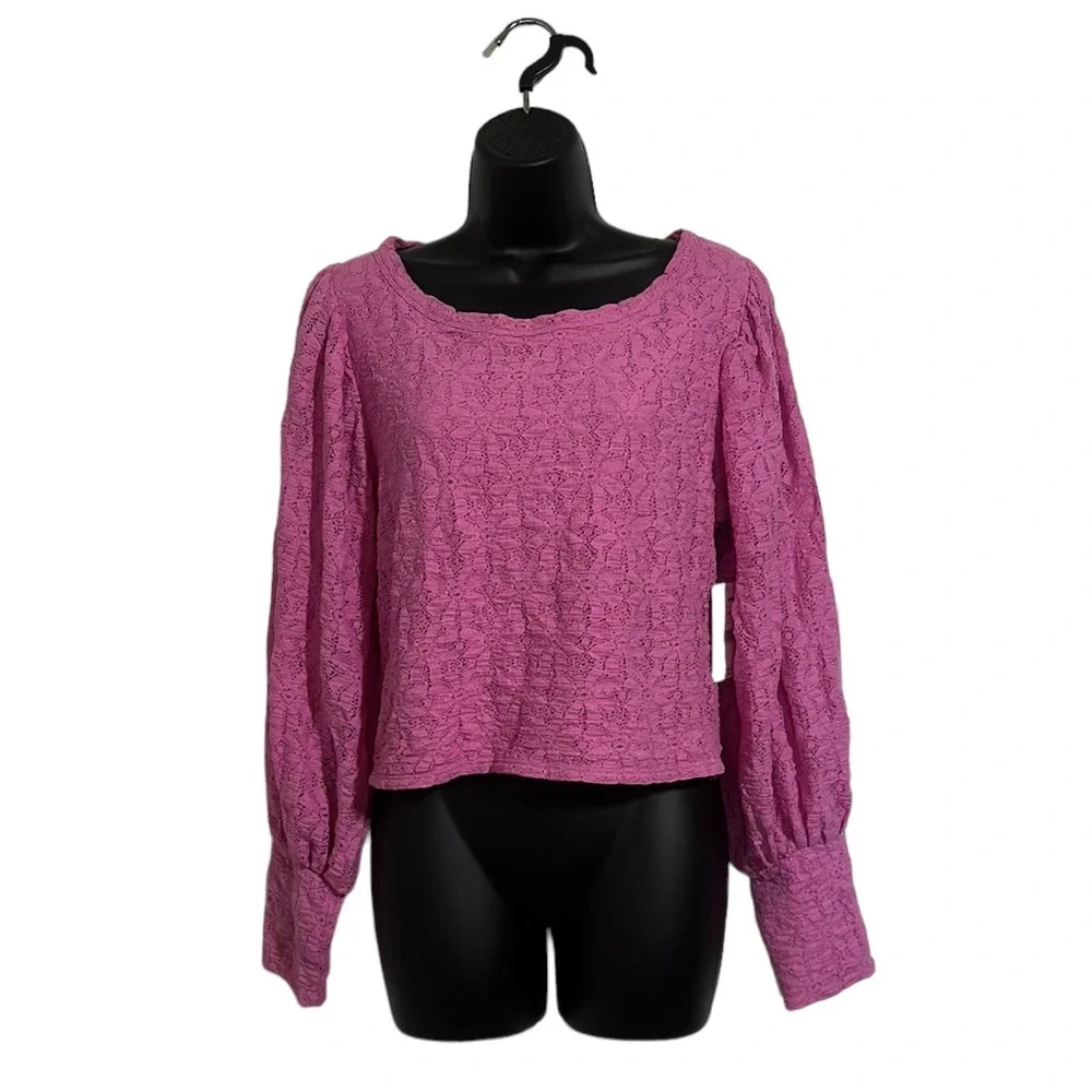 NWT Free People Tea Time Plumeria Boho Cropped Long Puffy Sleeve Shirt Sz XL - Picture 1 of 9